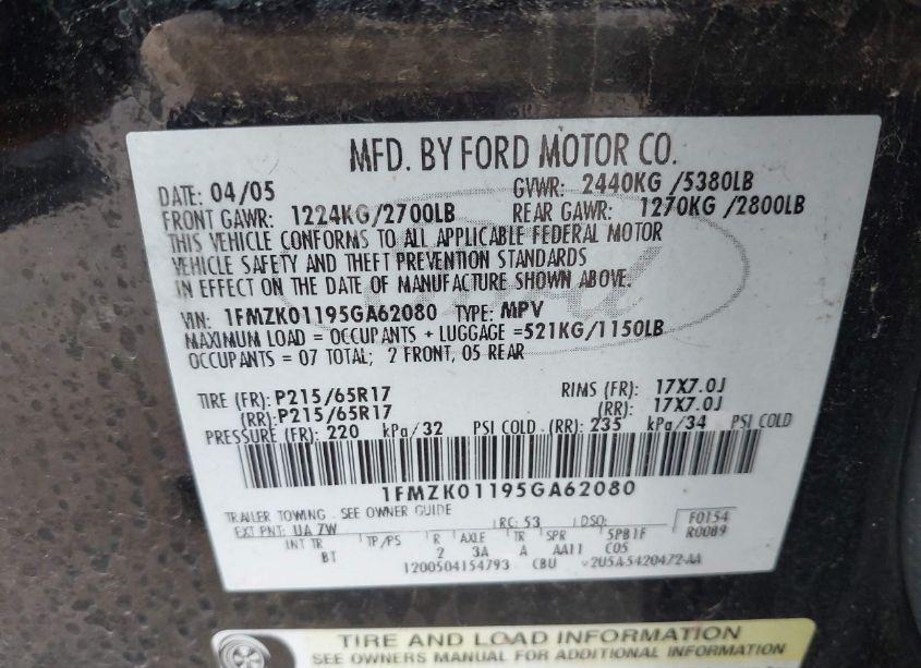 Photo 9 of 2005 Ford Freestyle SE (VIN 1FMZK01195GA62080)