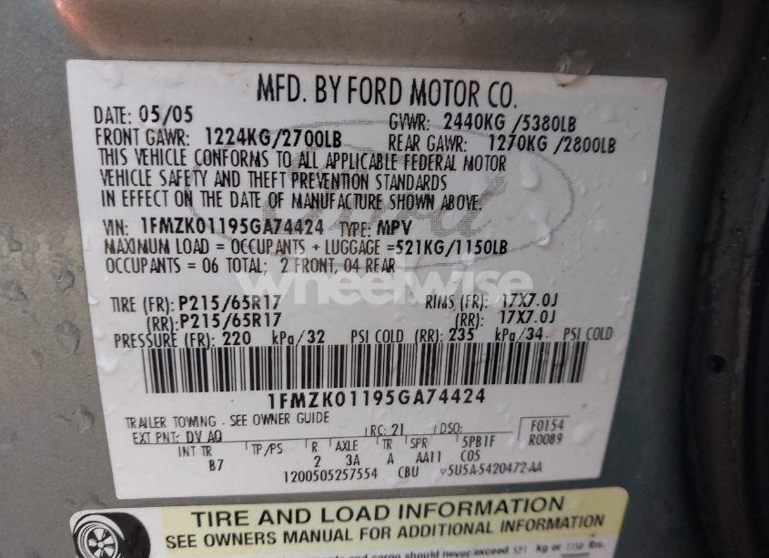 Photo 9 of 2005 Ford Freestyle SE (VIN 1FMZK01195GA74424)