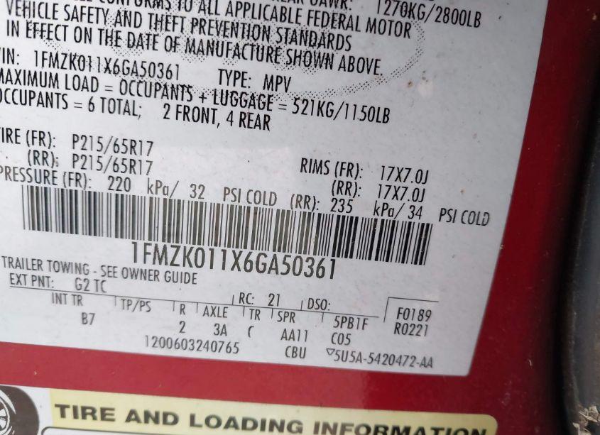 Photo 9 of 2006 Ford Freestyle SE (VIN 1FMZK011X6GA50361)