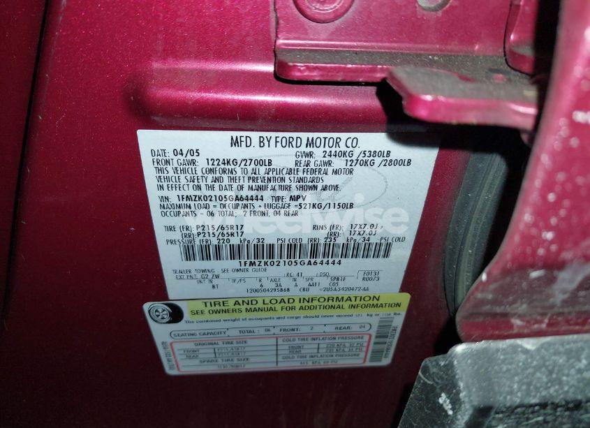 Photo 9 of 2005 Ford Freestyle SEL (VIN 1FMZK02105GA64444)