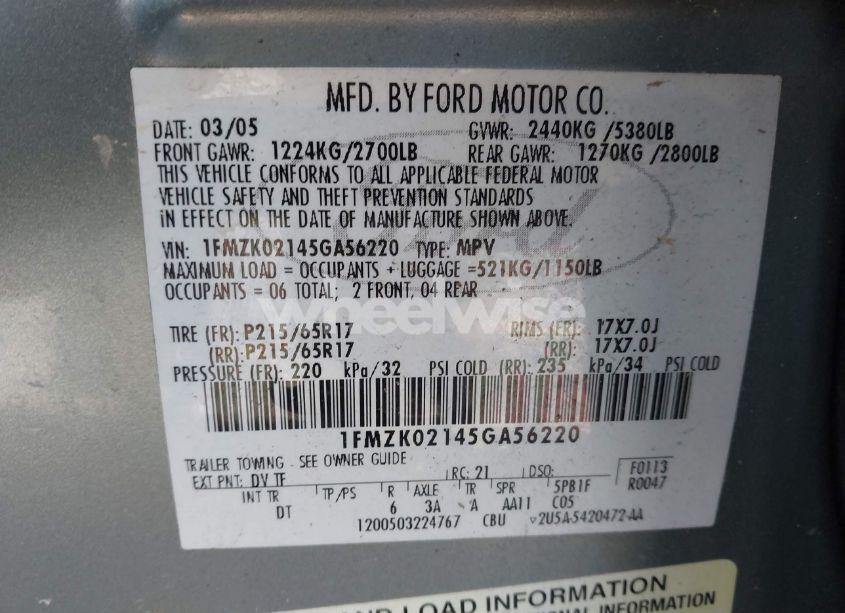 Photo 9 of 2005 Ford Freestyle SEL (VIN 1FMZK02145GA56220)