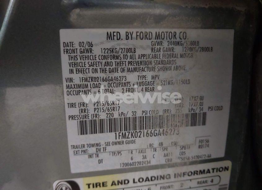 Photo 9 of 2006 Ford Freestyle SEL (VIN 1FMZK02166GA46273)