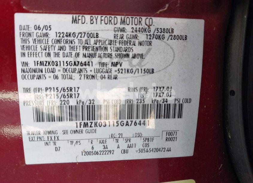 Photo 9 of 2005 Ford Freestyle LIMITED (VIN 1FMZK03115GA76441)