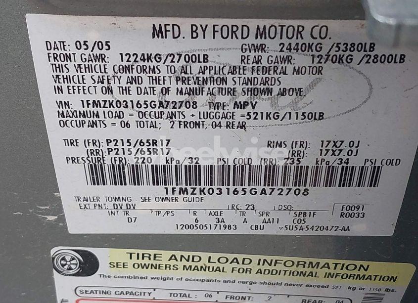 Photo 9 of 2005 Ford Freestyle LIMITED (VIN 1FMZK03165GA72708)