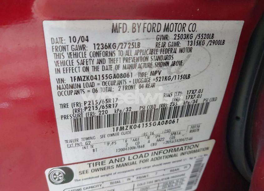 Photo 9 of 2005 Ford Freestyle SE (VIN 1FMZK04155GA08061)