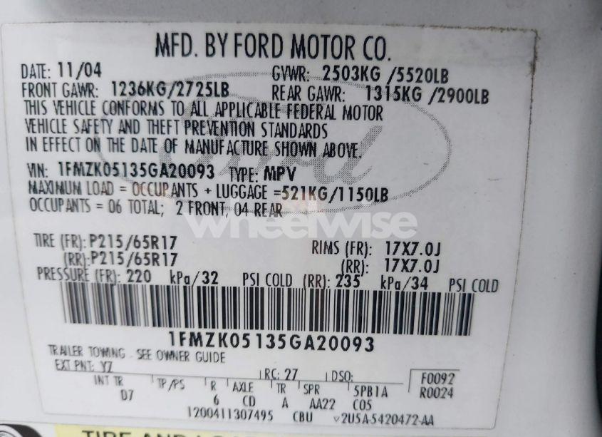 Photo 9 of 2005 Ford Freestyle SEL (VIN 1FMZK05135GA20093)