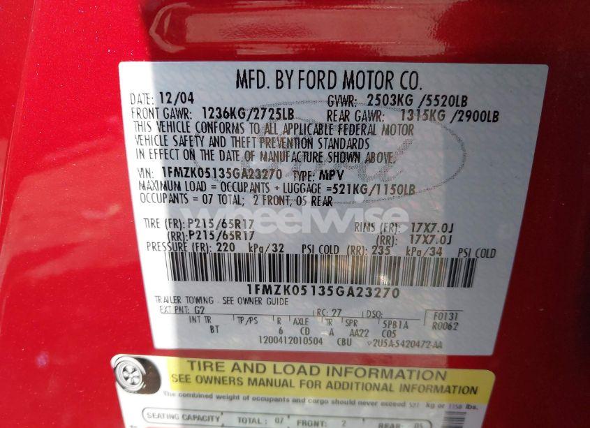 Photo 9 of 2005 Ford Freestyle SEL (VIN 1FMZK05135GA23270)