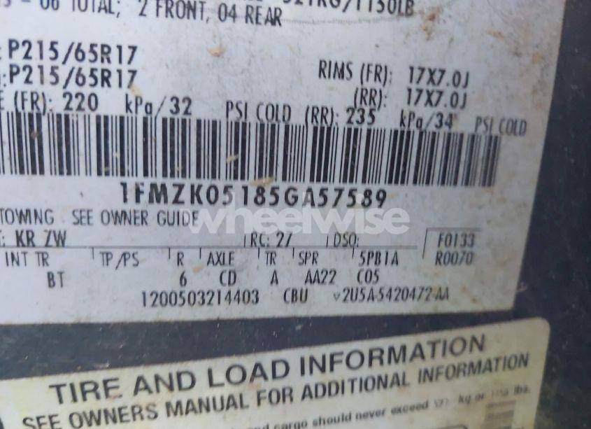 Photo 9 of 2005 Ford Freestyle SEL (VIN 1FMZK05185GA57589)