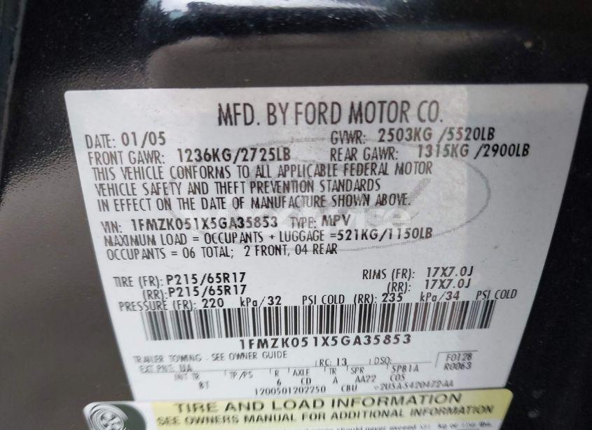 Photo 9 of 2005 Ford Freestyle SEL (VIN 1FMZK051X5GA35853)