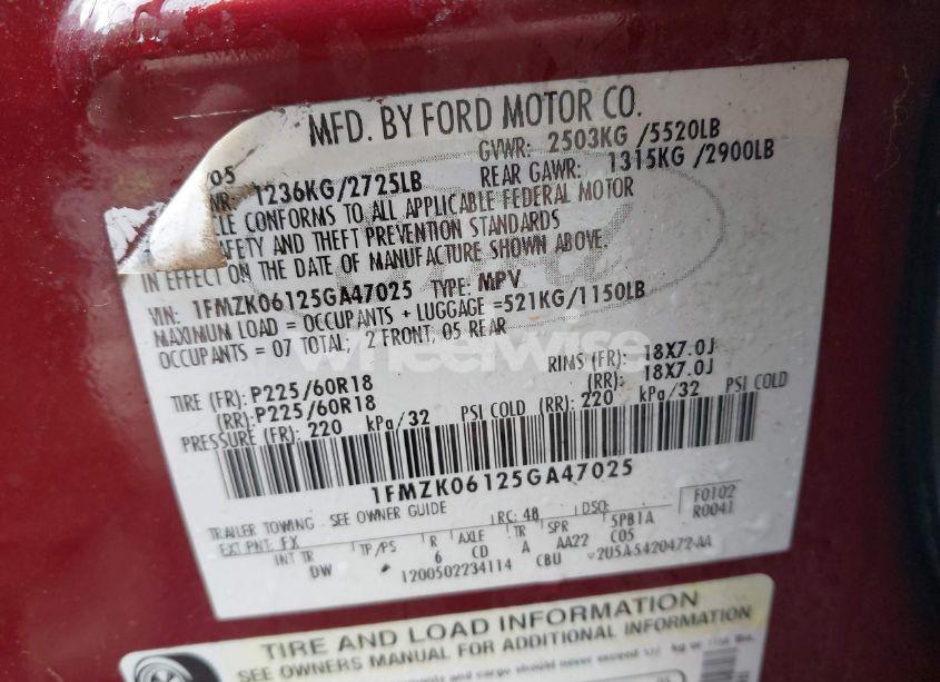 Photo 9 of 2005 Ford Freestyle LIMITED (VIN 1FMZK06125GA47025)