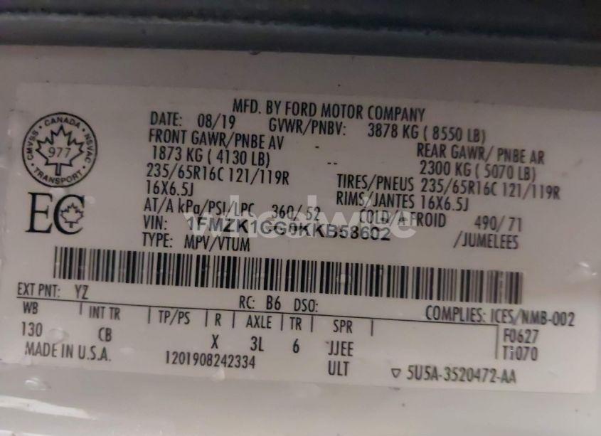 Photo 9 of 2019 Ford Transit-150 XLT (VIN 1FMZK1CG0KKB58602)