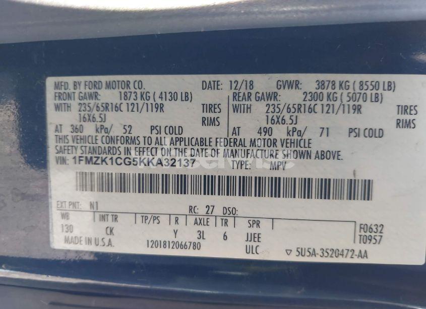 Photo 9 of 2019 Ford Transit-150 XLT (VIN 1FMZK1CG5KKA32137)