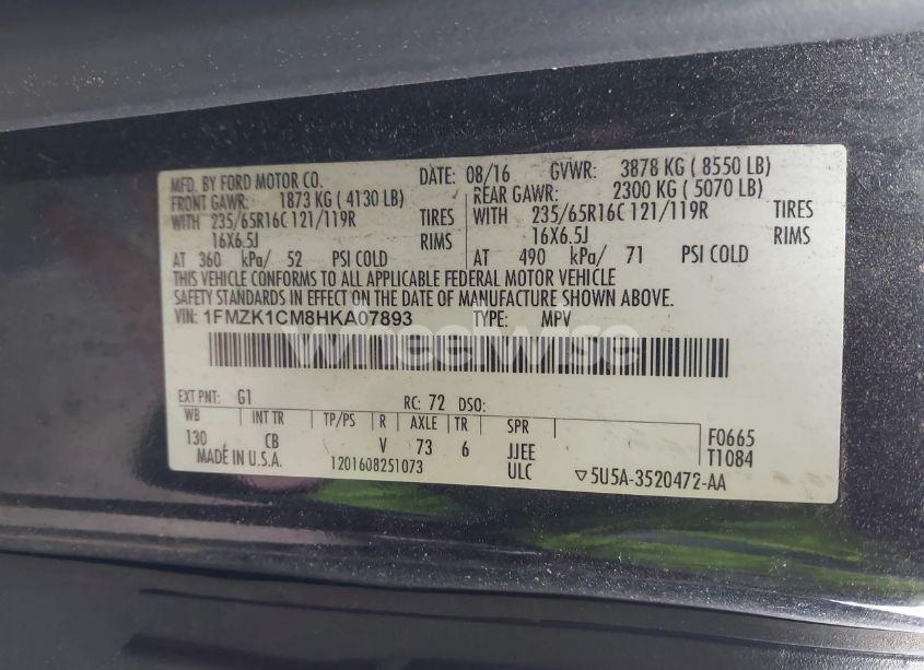 Photo 9 of 2017 Ford Transit-150 XLT (VIN 1FMZK1CM8HKA07893)