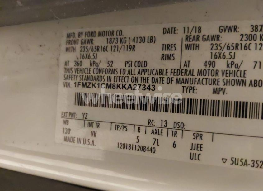 Photo 9 of 2019 Ford Transit-150 XL (VIN 1FMZK1CM8KKA27343)