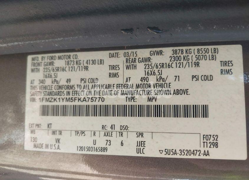 Photo 9 of 2015 Ford Transit-150 XL (VIN 1FMZK1YM5FKA75770)