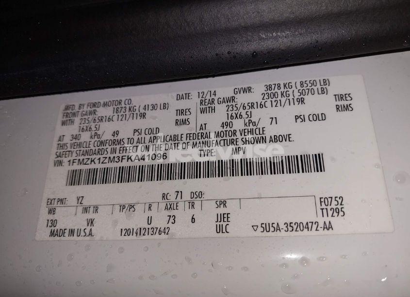 Photo 9 of 2015 Ford Transit-150 XL (VIN 1FMZK1ZM3FKA41096)