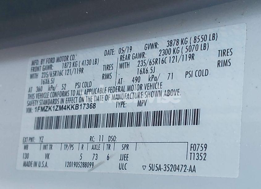 Photo 9 of 2019 Ford Transit-150 XL (VIN 1FMZK1ZM4KKB17368)