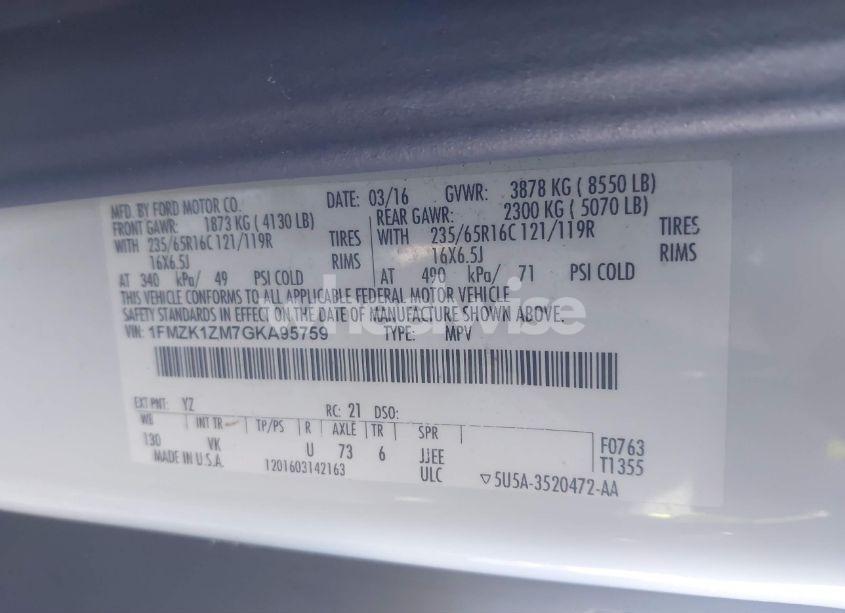 Photo 9 of 2016 Ford Transit-150 XL (VIN 1FMZK1ZM7GKA95759)