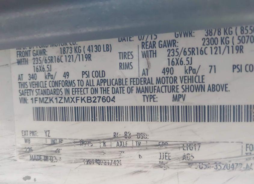 Photo 9 of 2015 Ford Transit-150 XLT (VIN 1FMZK1ZMXFKB27604)