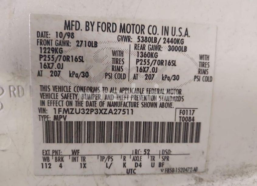 Photo 9 of 1999 Ford Explorer EDDIE BAUER/LIMITED EDITION/XLT (VIN 1FMZU32P3XZA27511)