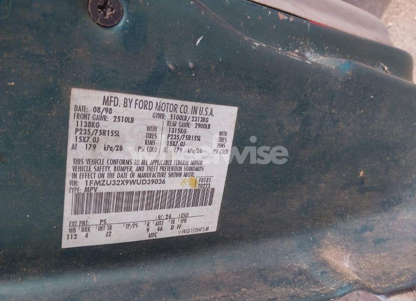 Photo 9 of 1998 Ford Explorer EDDIE BAUER/LIMITED/XL/XLT (VIN 1FMZU32X9WUD39036)