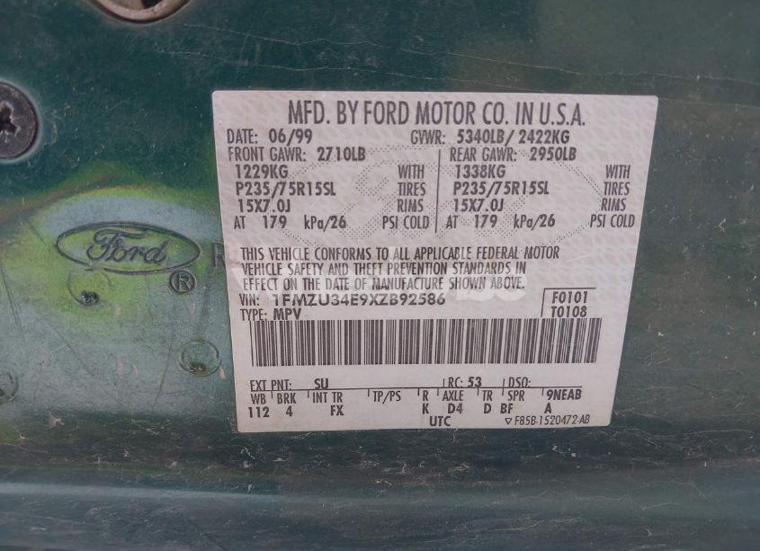 Photo 9 of 1999 Ford Explorer EDDIE BAUER/LIMITED/XLT (VIN 1FMZU34E9XZB92586)