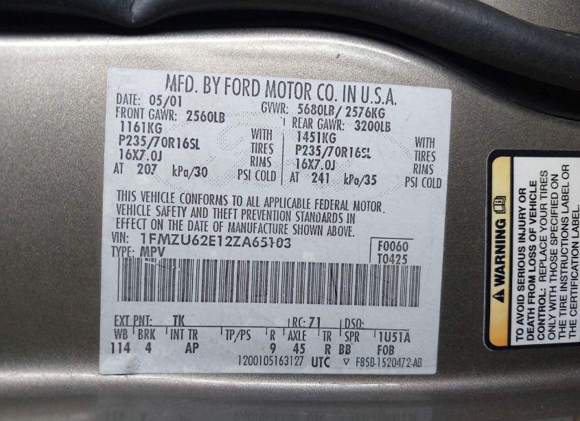 Photo 9 of 2002 Ford Explorer XLS (VIN 1FMZU62E12ZA65103)