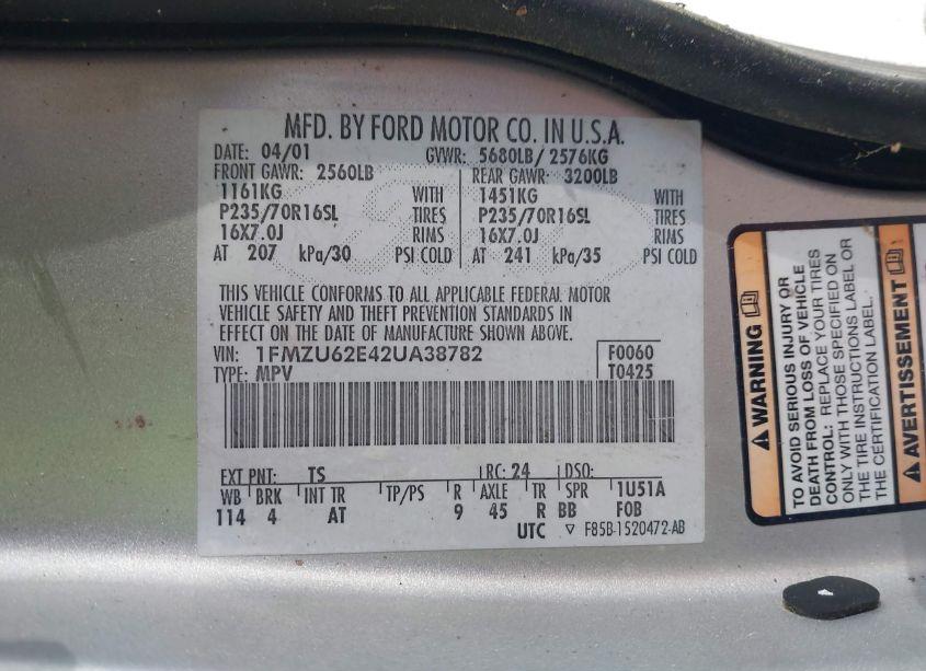 Photo 9 of 2002 Ford Explorer XLS (VIN 1FMZU62E42UA38782)