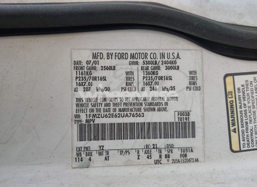 Photo 9 of 2002 Ford Explorer XLS (VIN 1FMZU62E62UA76563)