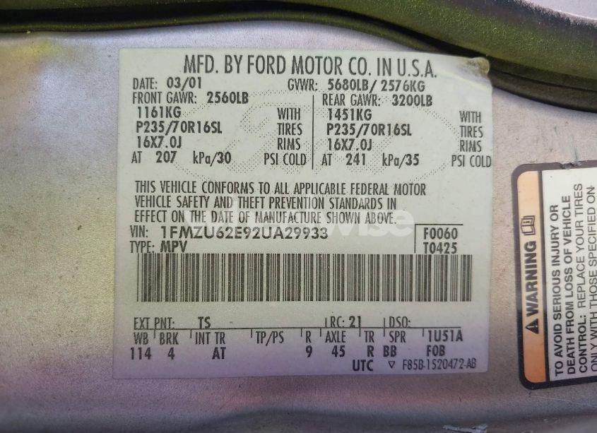 Photo 9 of 2002 Ford Explorer XLS (VIN 1FMZU62E92UA29933)