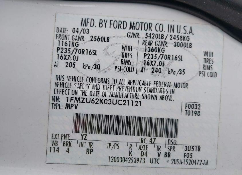 Photo 9 of 2003 Ford Explorer XLS (VIN 1FMZU62K03UC21121)