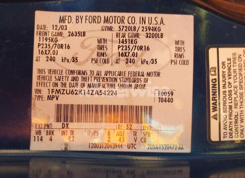 Photo 9 of 2004 Ford Explorer XLS (VIN 1FMZU62K14ZA54224)