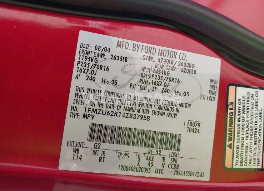 Photo 9 of 2004 Ford Explorer XLS (VIN 1FMZU62K14ZB37958)