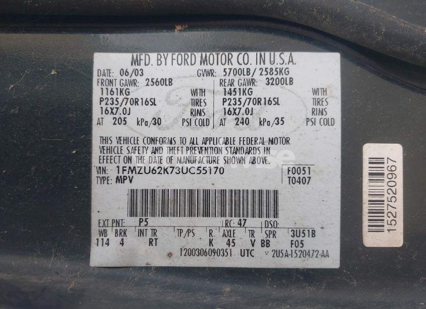 Photo 9 of 2003 Ford Explorer XLS (VIN 1FMZU62K73UC55170)