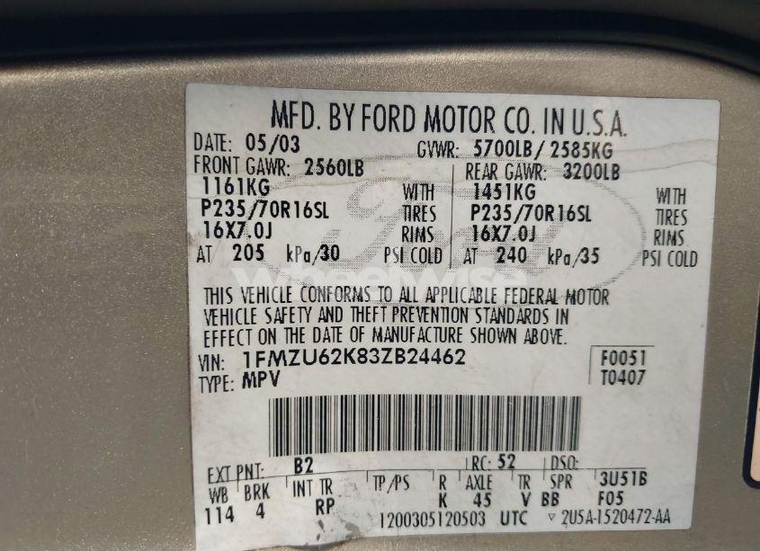 Photo 9 of 2003 Ford Explorer XLS (VIN 1FMZU62K83ZB24462)