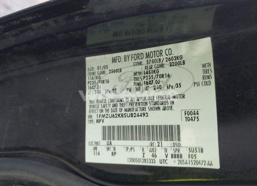 Photo 9 of 2005 Ford Explorer XLS/XLS SPORT (VIN 1FMZU62K85UB24493)