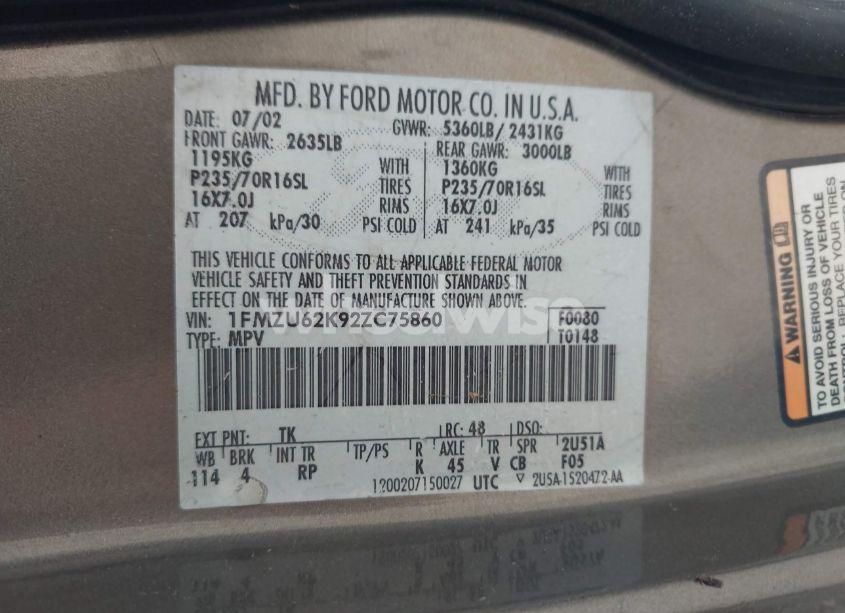 Photo 9 of 2002 Ford Explorer XLS (VIN 1FMZU62K92ZC75860)