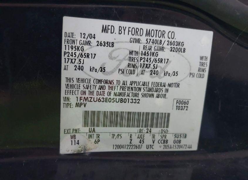 Photo 9 of 2005 Ford Explorer XLT/XLT SPORT (VIN 1FMZU63E05UB01332)