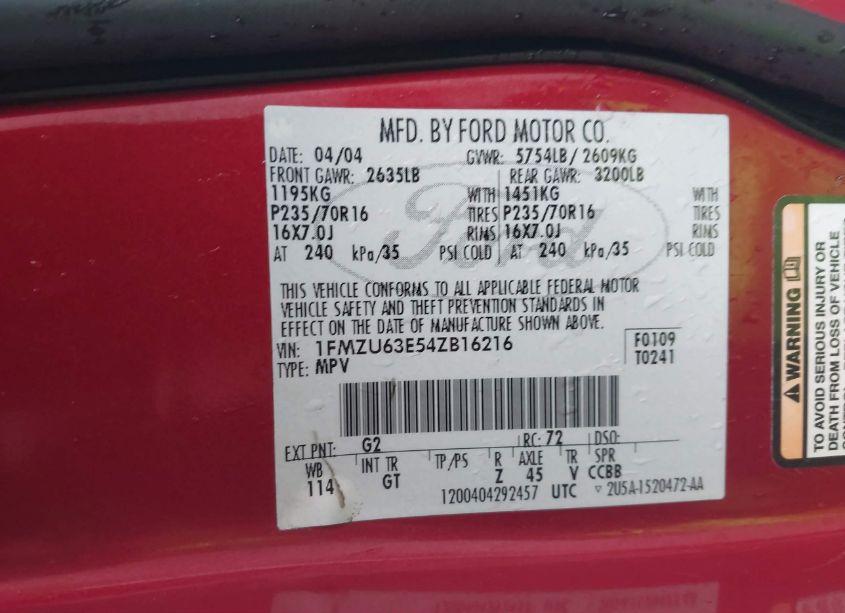 Photo 9 of 2004 Ford Explorer XLT (VIN 1FMZU63E54ZB16216)