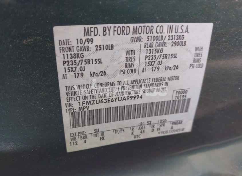 Photo 9 of 2000 Ford Explorer XLT (VIN 1FMZU63E6YUA99994)