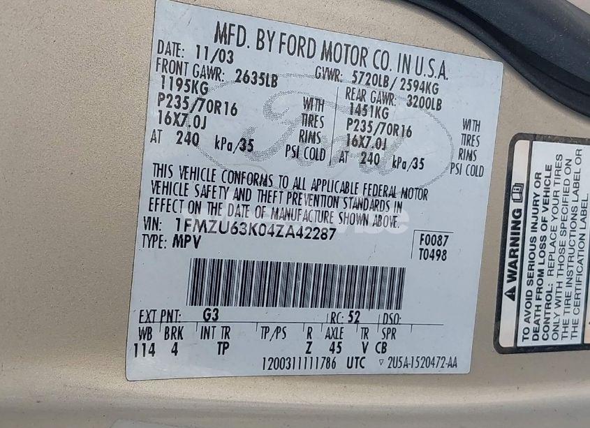 Photo 9 of 2004 Ford Explorer XLT (VIN 1FMZU63K04ZA42287)