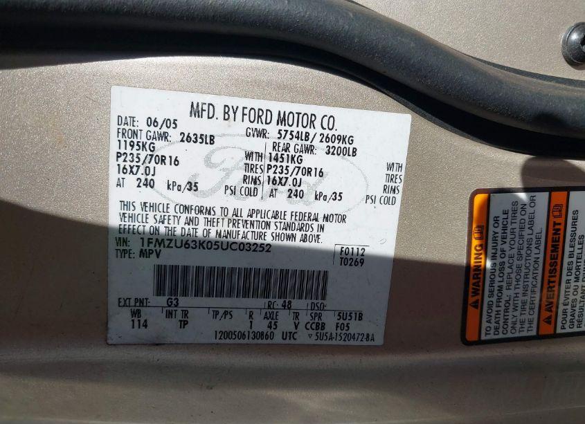 Photo 9 of 2005 Ford Explorer XLT/XLT SPORT (VIN 1FMZU63K05UC03252)
