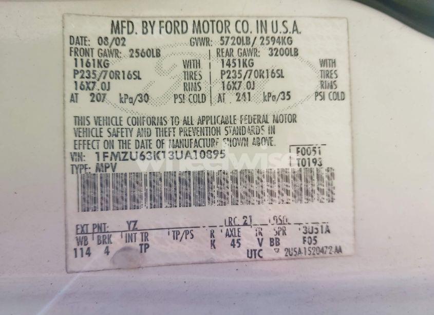 Photo 9 of 2003 Ford Explorer NBX/XLT (VIN 1FMZU63K13UA10895)