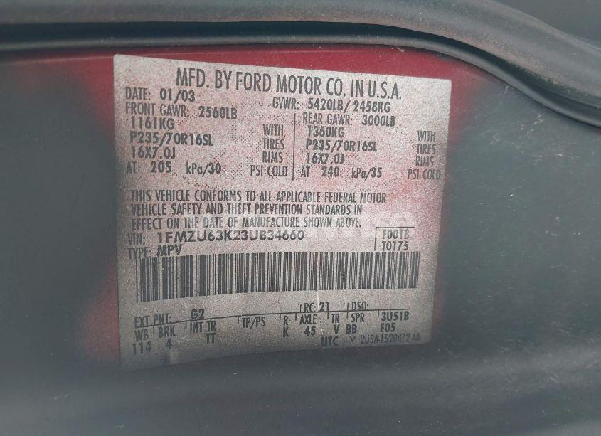 Photo 9 of 2003 Ford Explorer NBX/XLT (VIN 1FMZU63K23UB34660)