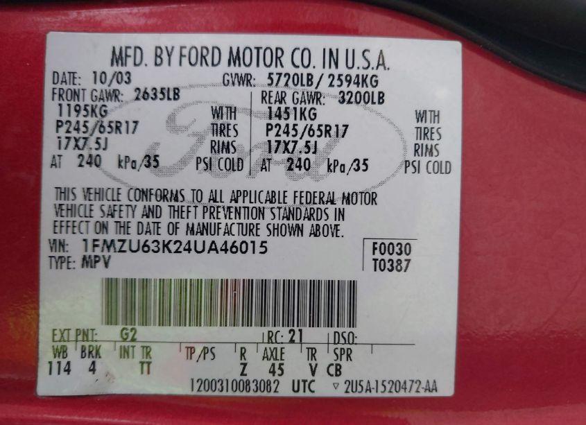 Photo 9 of 2004 Ford Explorer XLT (VIN 1FMZU63K24UA46015)