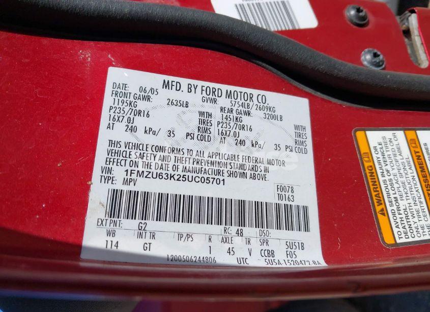 Photo 9 of 2005 Ford Explorer XLT/XLT SPORT (VIN 1FMZU63K25UC05701)