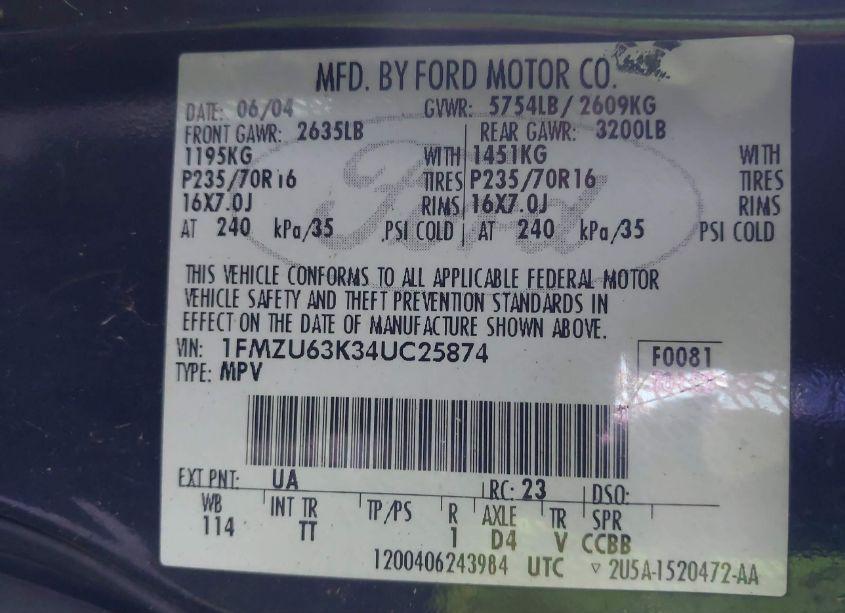 Photo 9 of 2004 Ford Explorer XLT (VIN 1FMZU63K34UC25874)