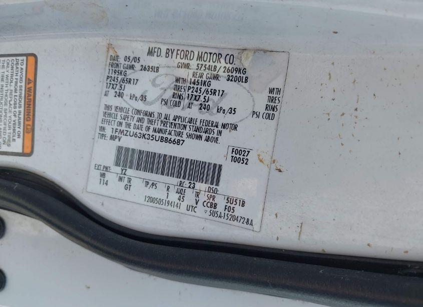 Photo 9 of 2005 Ford Explorer XLT/XLT SPORT (VIN 1FMZU63K35UB86687)