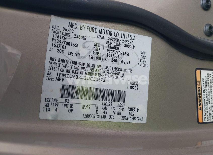 Photo 9 of 2003 Ford Explorer NBX/XLT (VIN 1FMZU63K43UC54573)