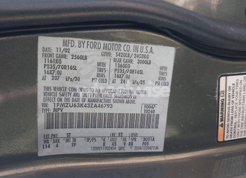 Photo 9 of 2003 Ford Explorer NBX/XLT (VIN 1FMZU63K43ZA46793)